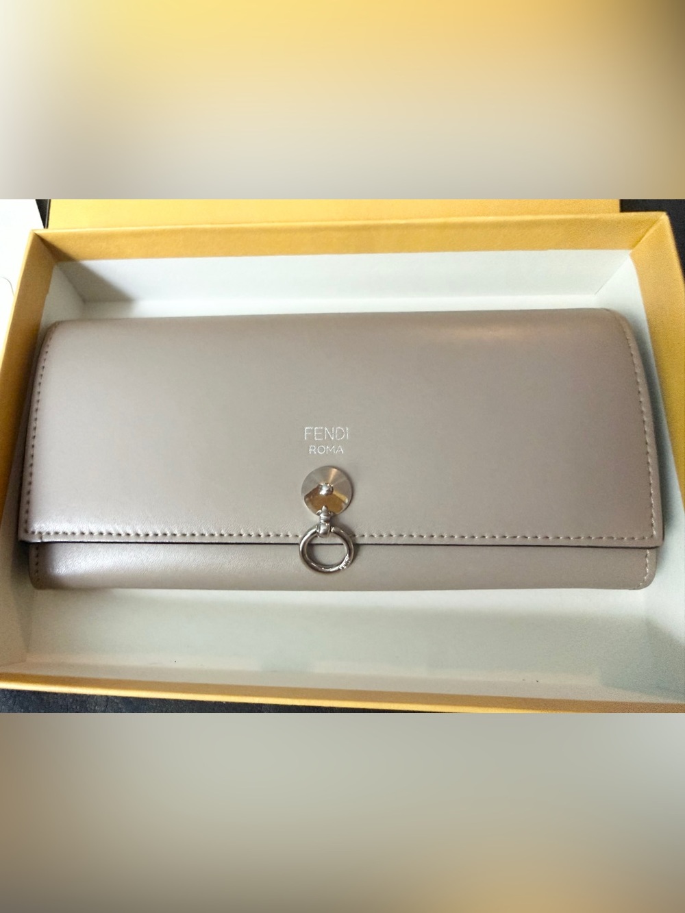 Fendi By the Way Taupe Leather Wallet (NEW with COA full set) Silver Ring Clasp